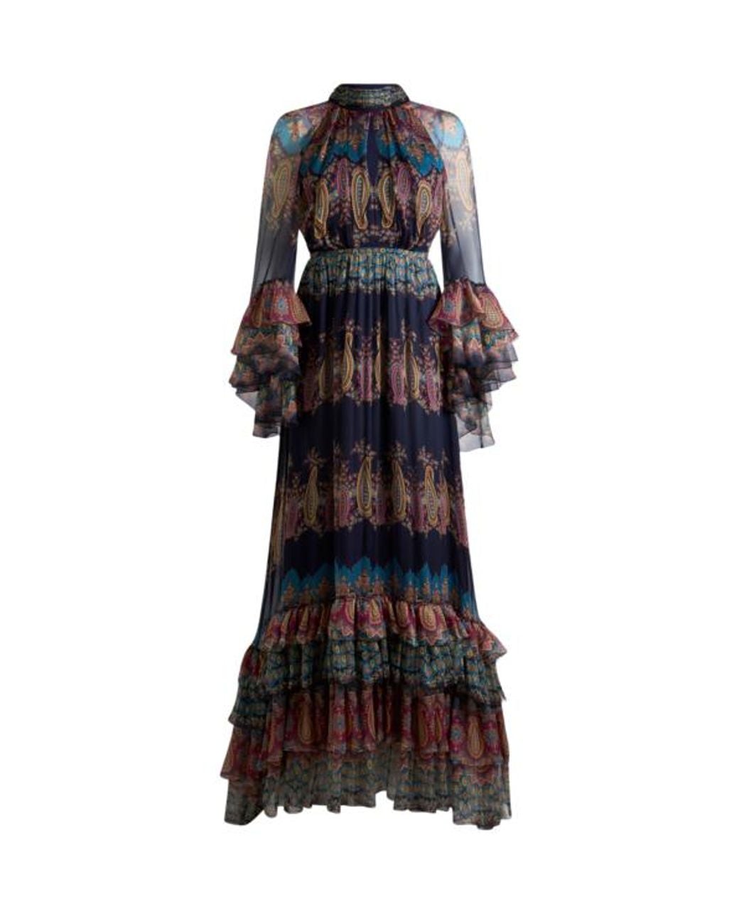 Etro Black Long Silk Dress With Placed Print