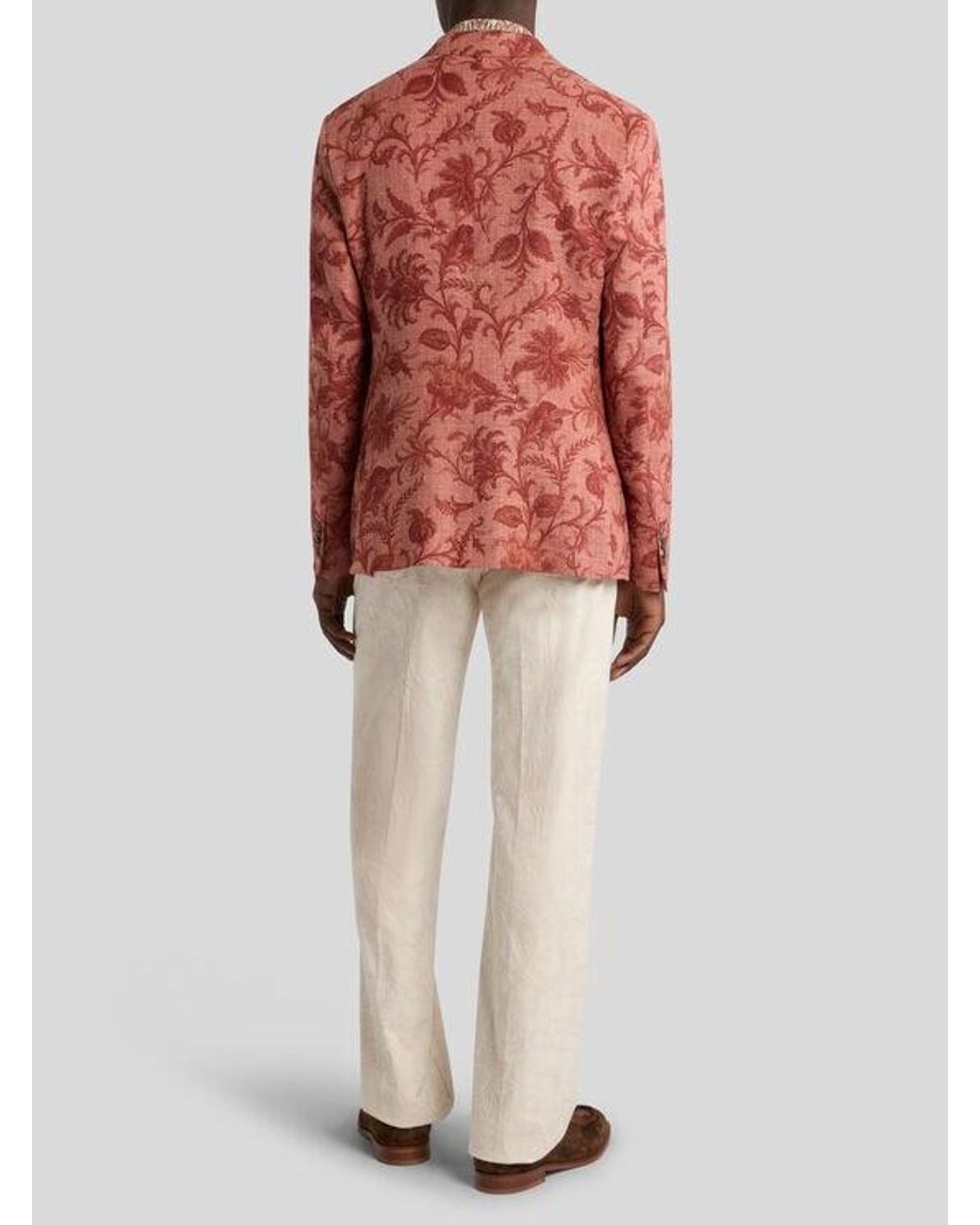 Etro Red Single-Breasted Wool-Blend Jacket With Floral Motif for men