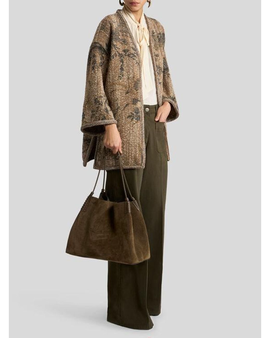 Etro Natural Bouclé Kesa With Flower And Animal Motif