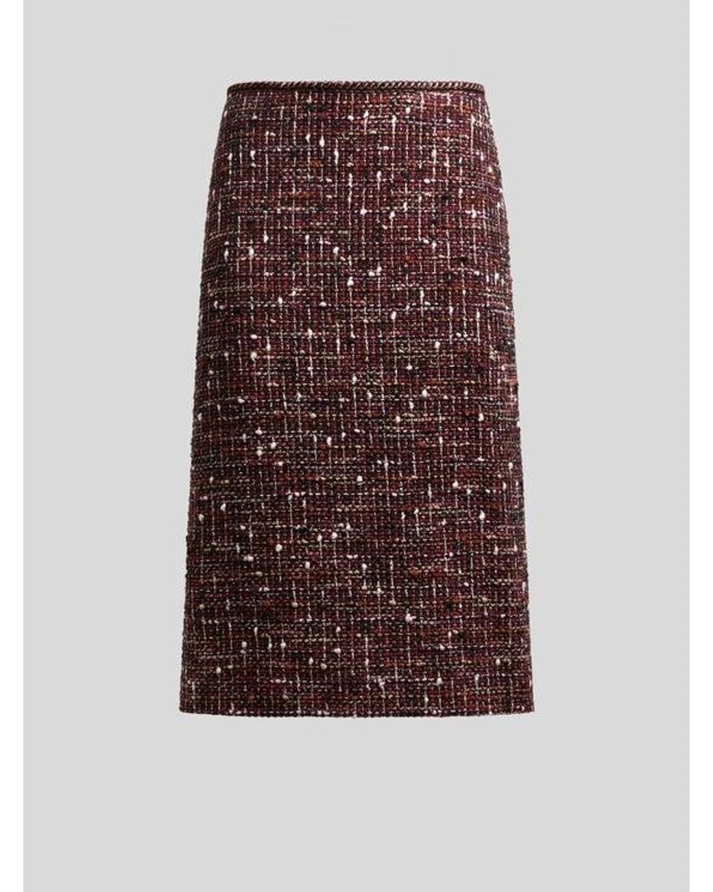 Etro Purple Knee-Length Cotton Tweed Skirt