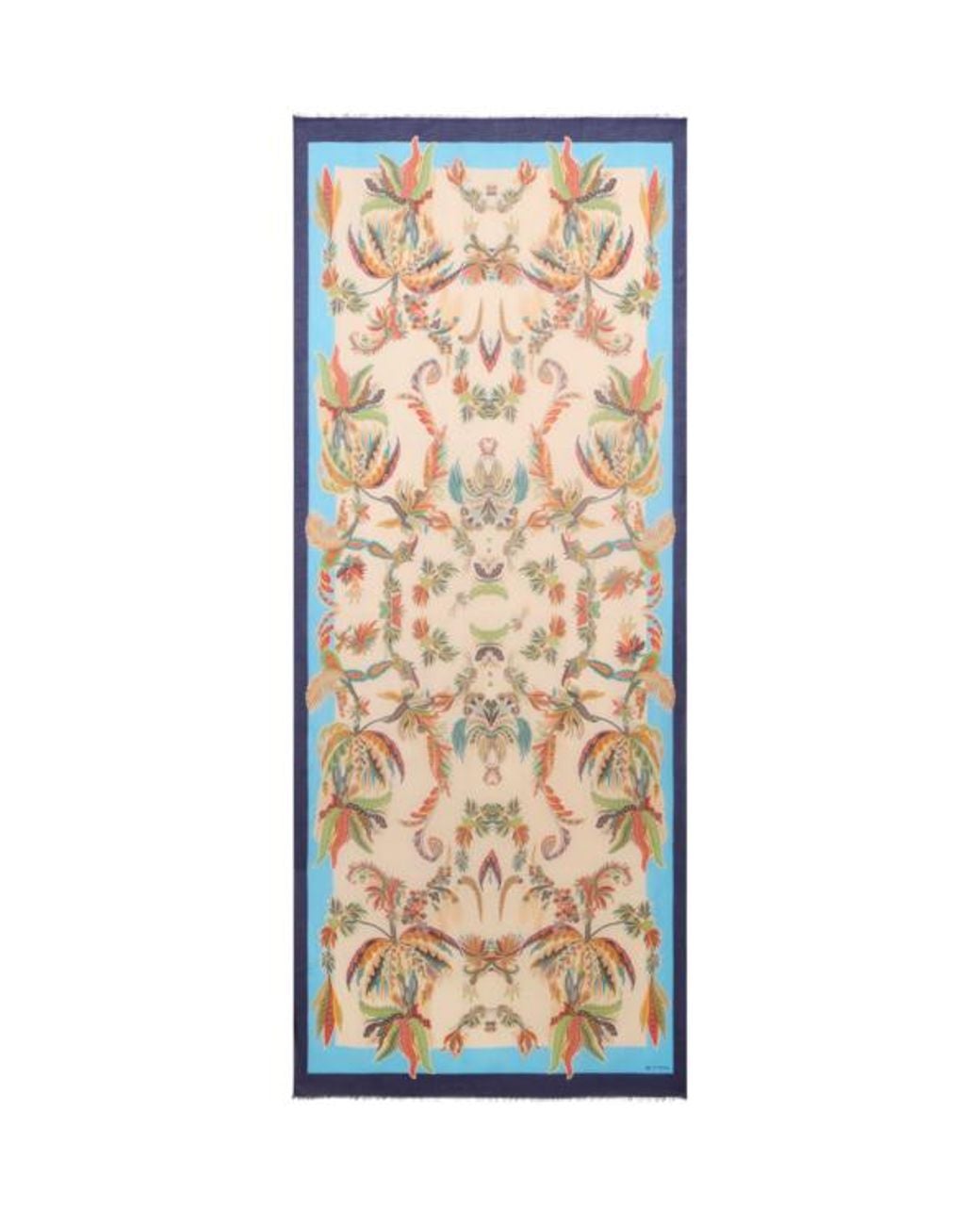 Etro Blue Modal And Cashmere Scarf With Paisley Foliage Motif