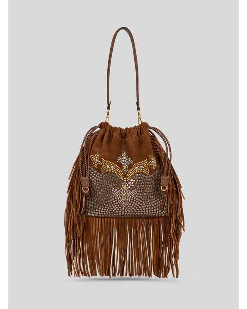 Etro Brown Medium Suede Kalispera Bag With Studs And Fringes