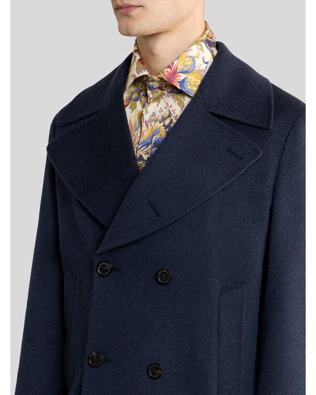 Etro Blue Cashmere Cloth Pea Coat for men