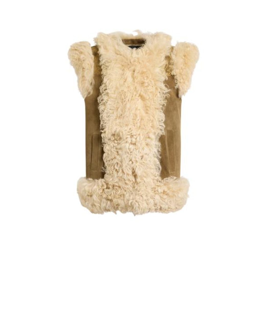 Etro Natural Shearling Waistcoat With Peacock Embroidery
