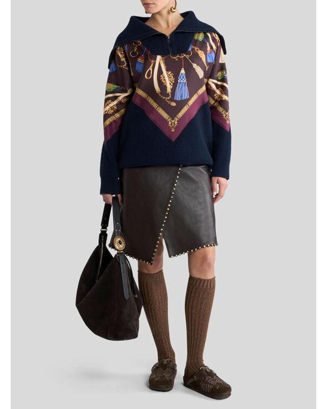 Etro Black Short Leather Skirt With Studs