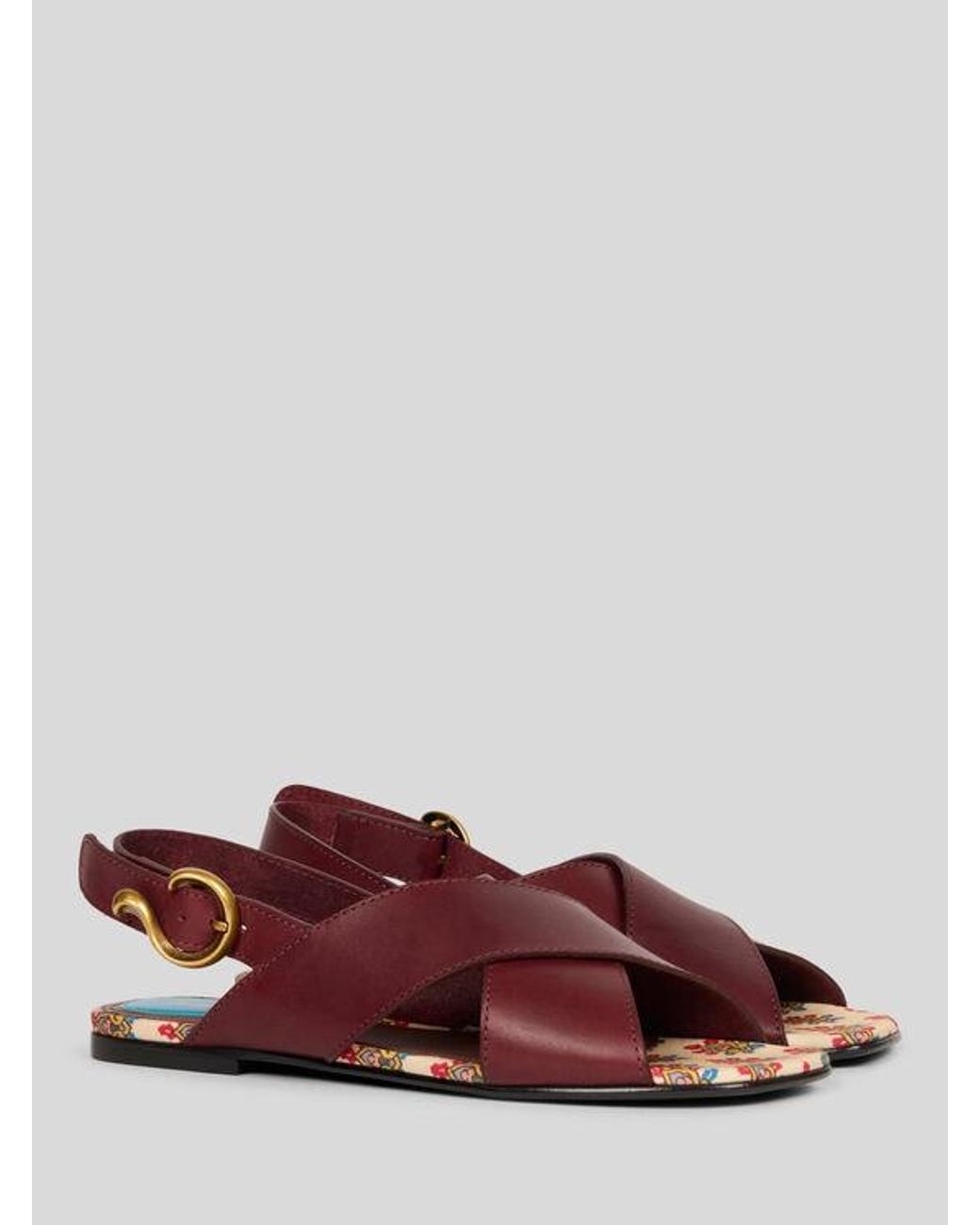 Etro Brown Low Leather Sandals With Crossover Detail