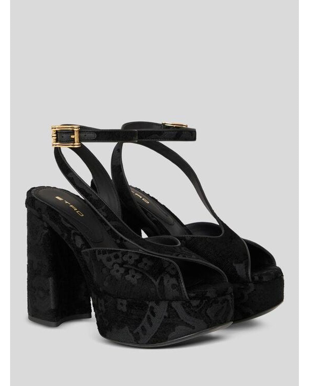 Etro Black Jacquard Platform Sandals With Paisley Motif