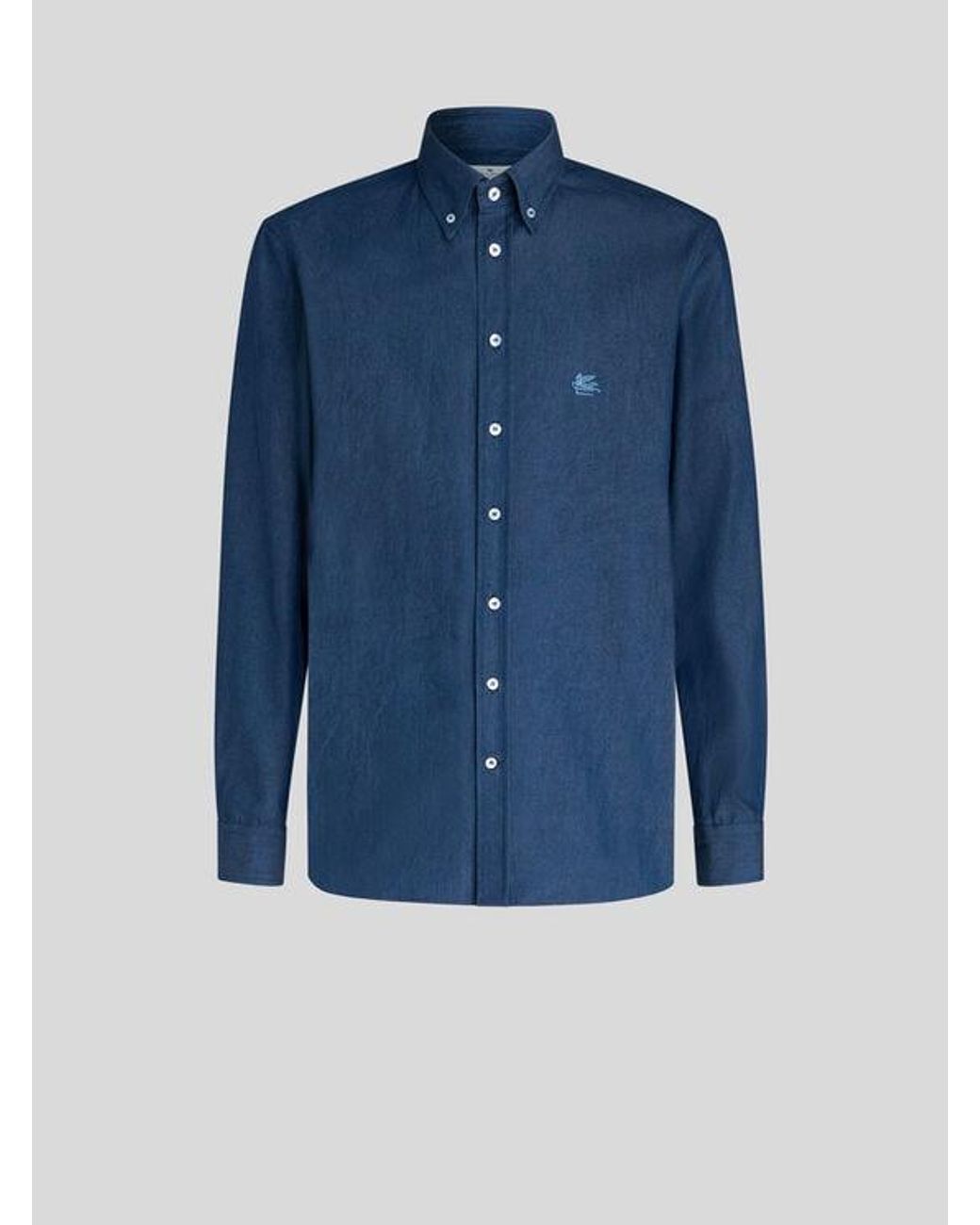 Etro Blue Denim Shirt With Logo for men