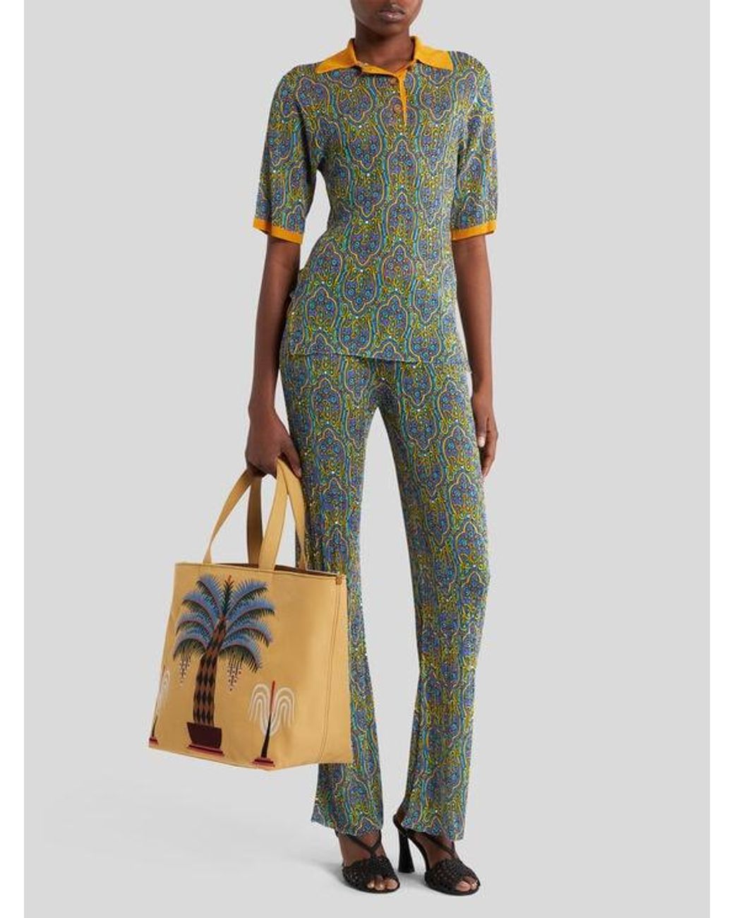 Etro Green Printed Knit Trousers