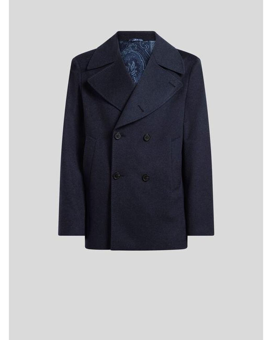 Etro Blue Cashmere Cloth Pea Coat for men