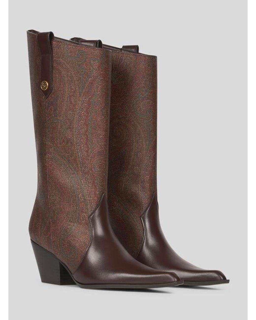Etro Brown Paisley Jacquard And Leather Boots