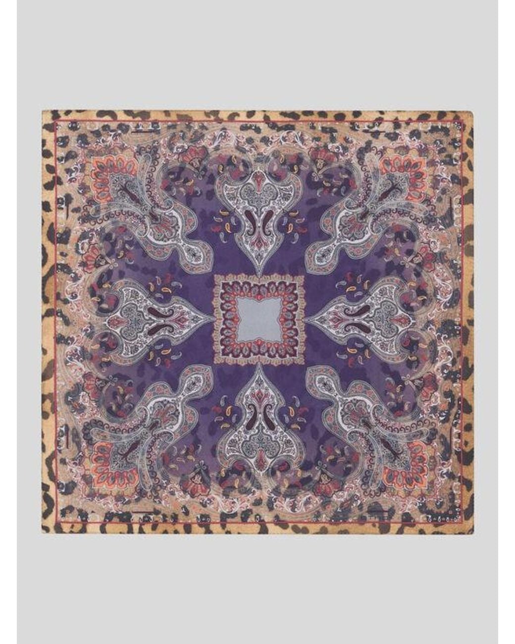 Etro Purple Silk Pocket Square With Animal And Paisley Motif for men