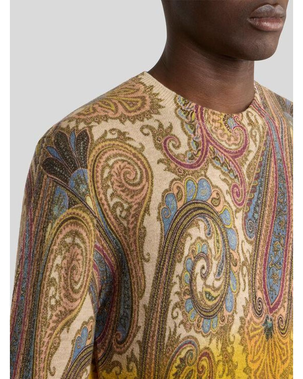 Etro White Wool Sweater With Degradé Paisley Motif for men
