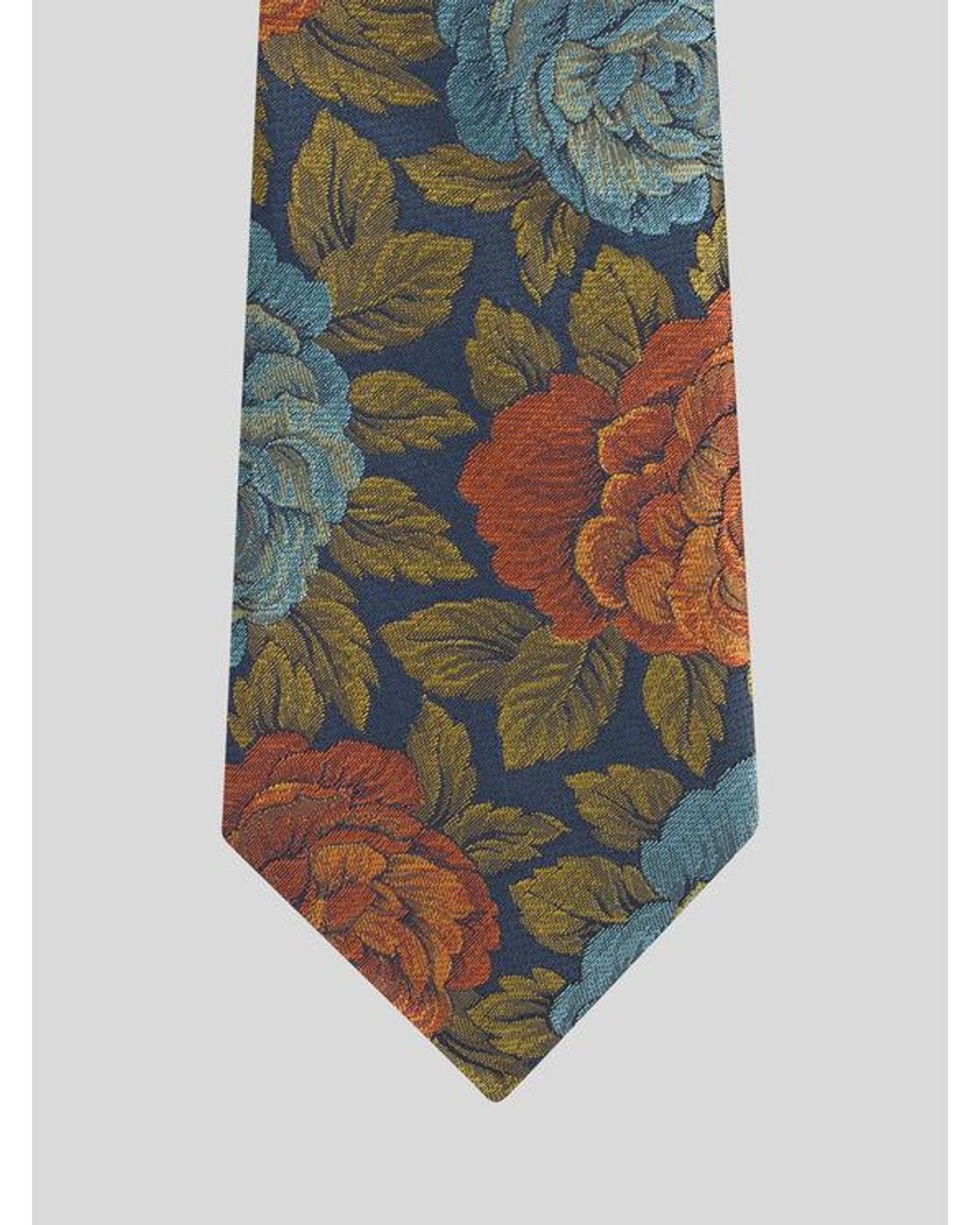 Etro White Silk Jacquard Tie With Flower Motif for men