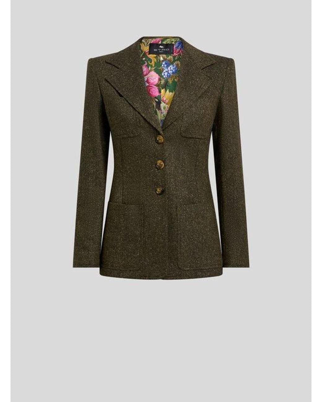 Etro Green Single-Breasted Wool-Blend Jacquard Jacket