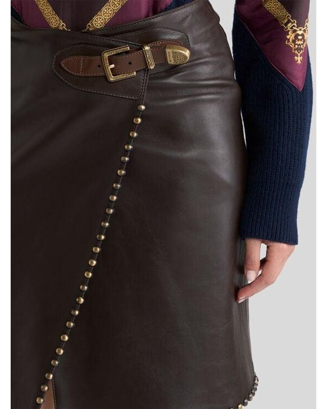 Etro Black Short Leather Skirt With Studs