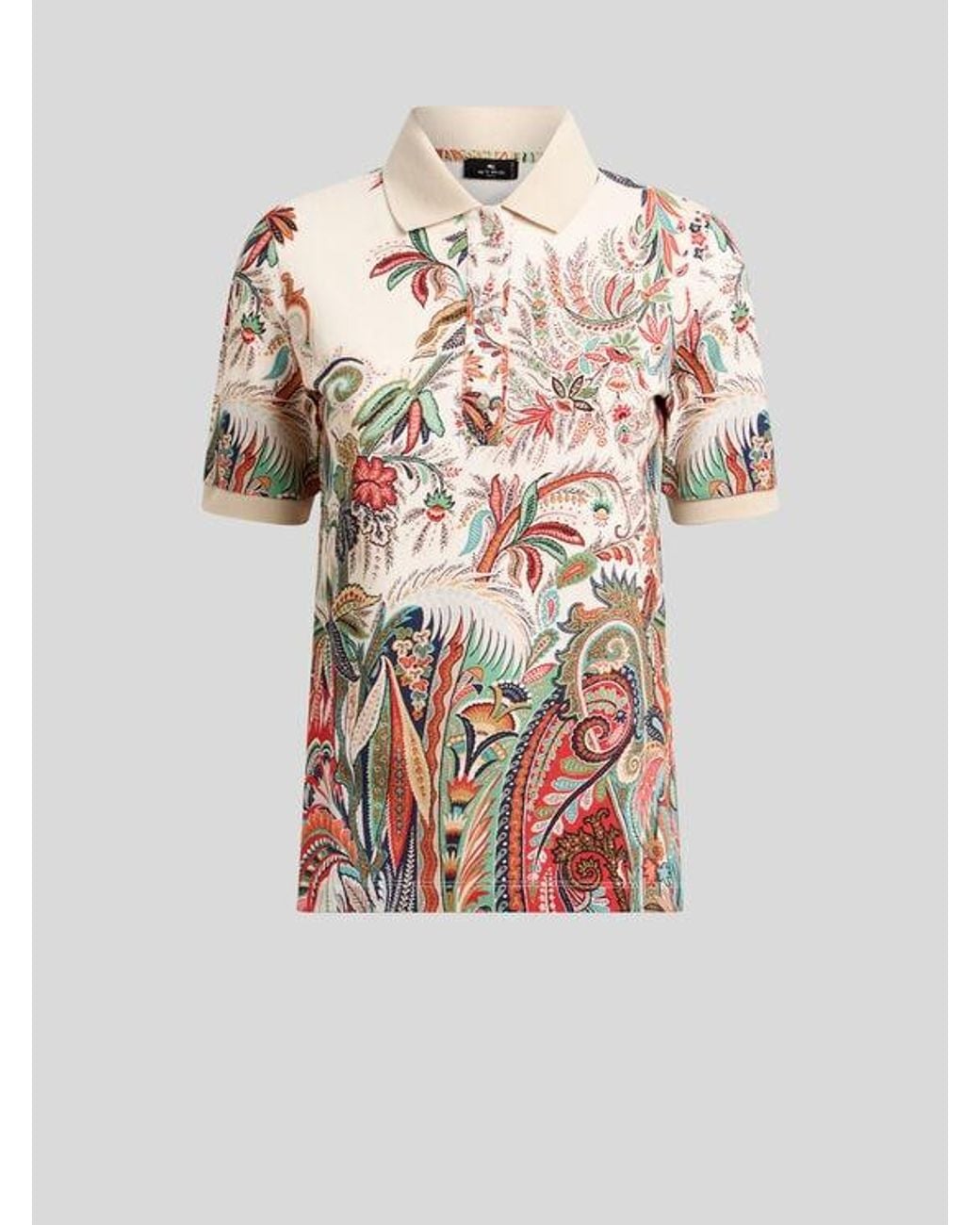 Etro White Cotton Pique Polo Shirt With Paisley Foliage Motif