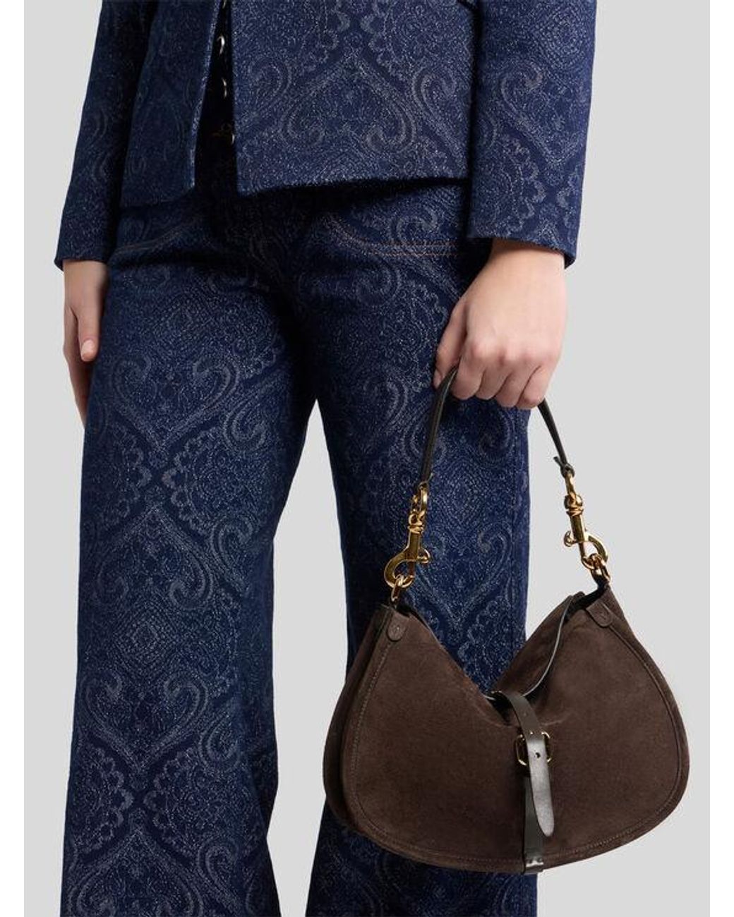Etro Brown Medium Suede Pony Bag