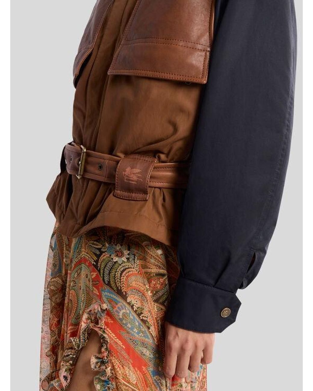 Etro Brown Padded Bomber Jacket With Contrasting Sleeves