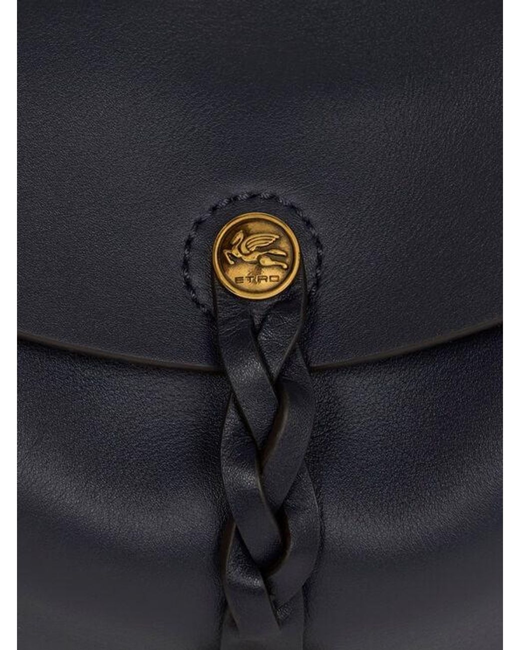 Etro Blue Medium Nappa Leather Pony Bag With Threading