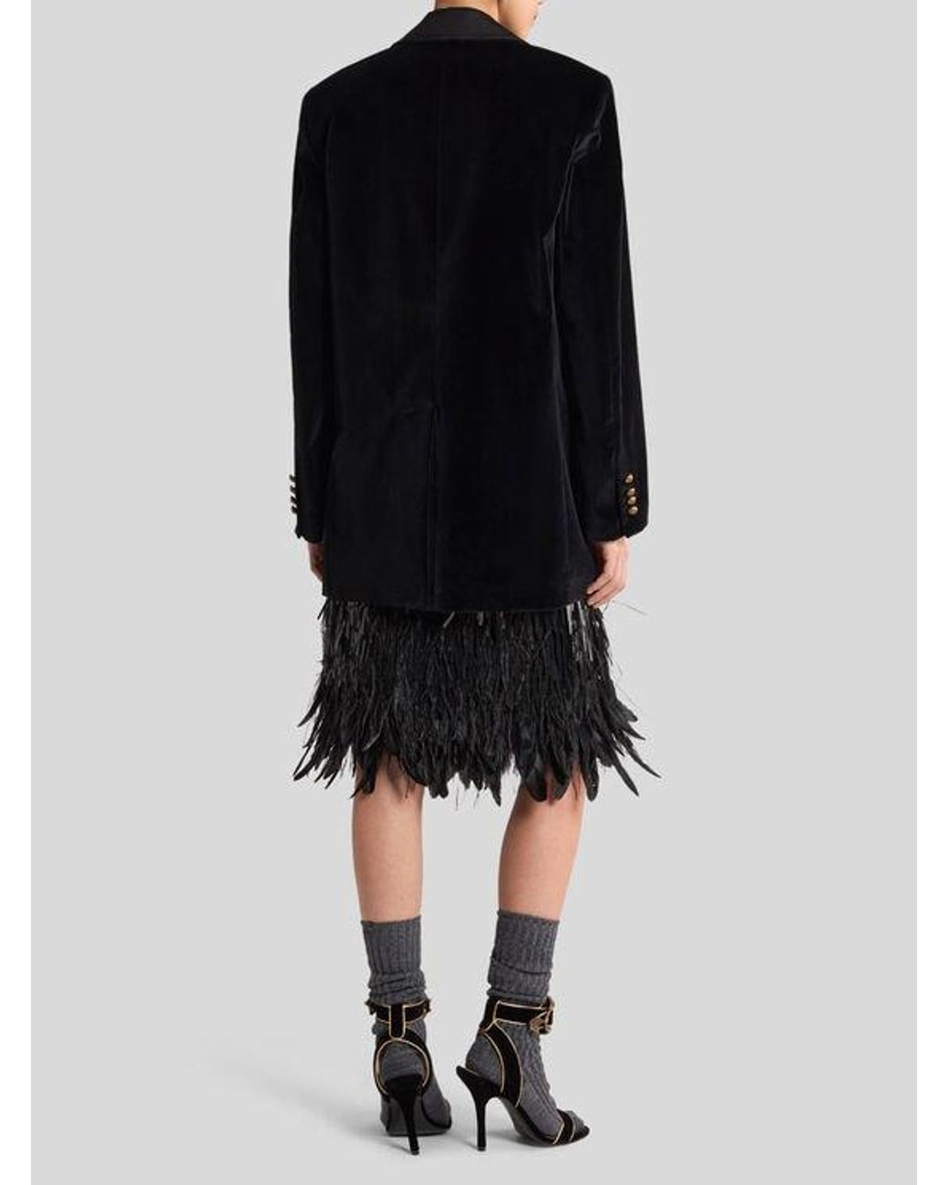 Etro Black Long Double-Breasted Stretch Cotton Velvet Jacket