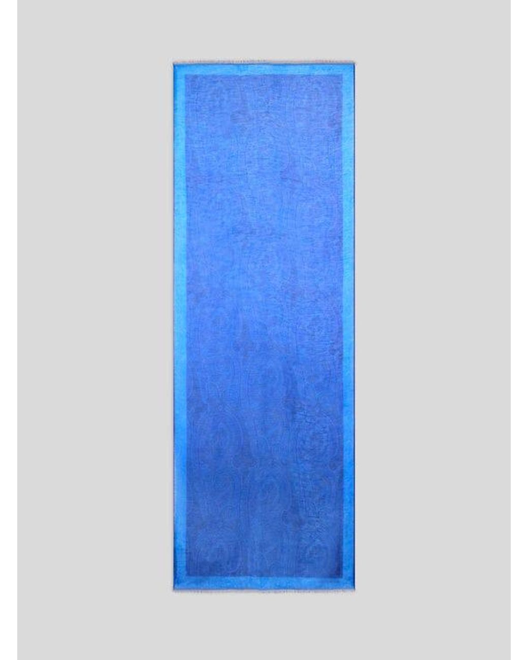 Etro Blue Linen-Blend Scarf With Paisley Motif for men