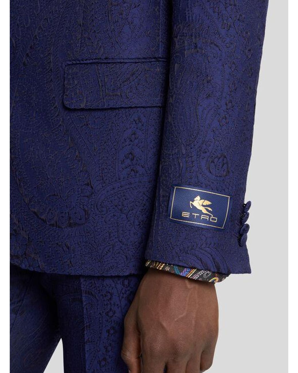 Etro Blue Jacquard Single-Breasted Jacket With Paisley Motif for men