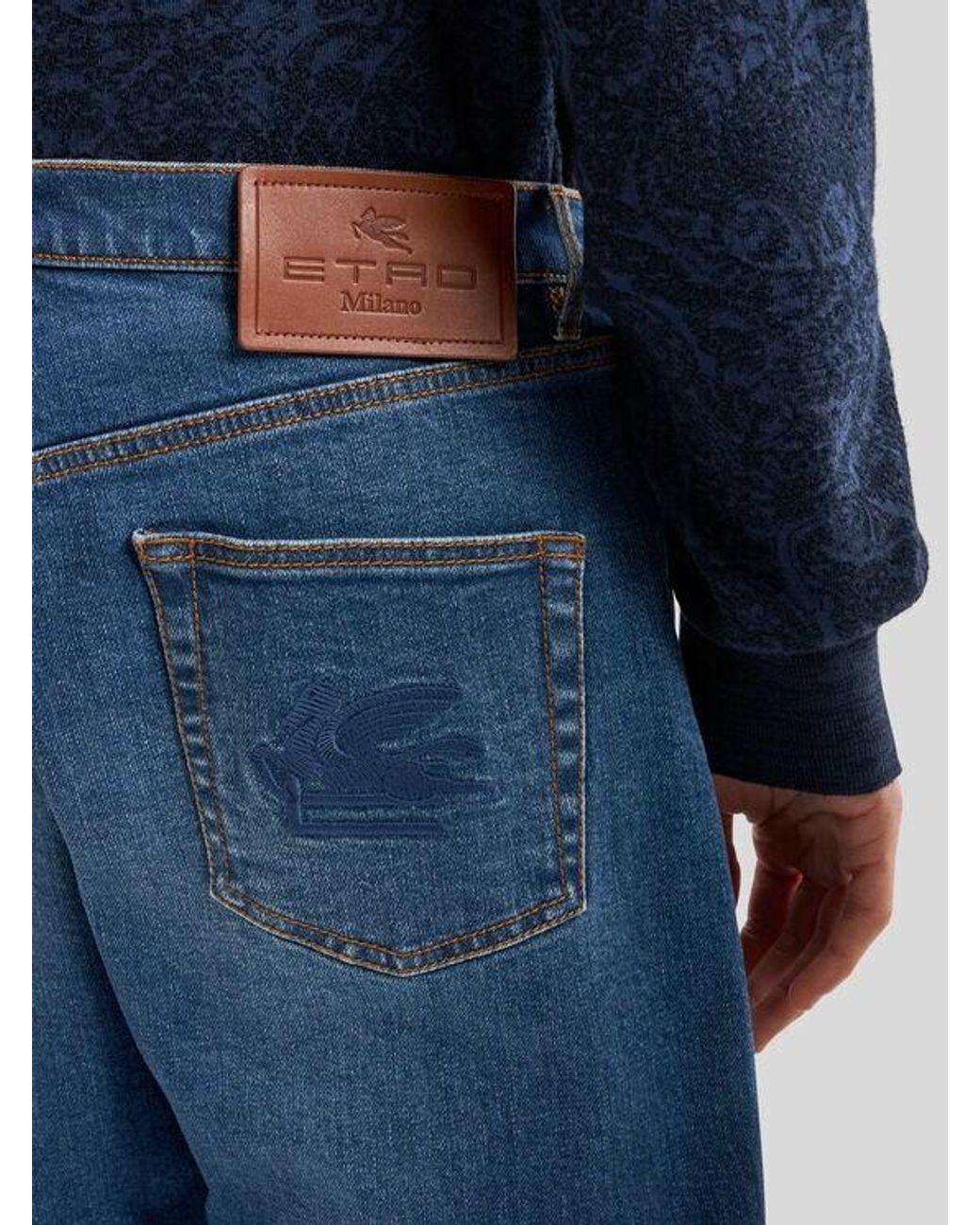 Etro Blue Straight-Leg Jeans With Pegaso for men