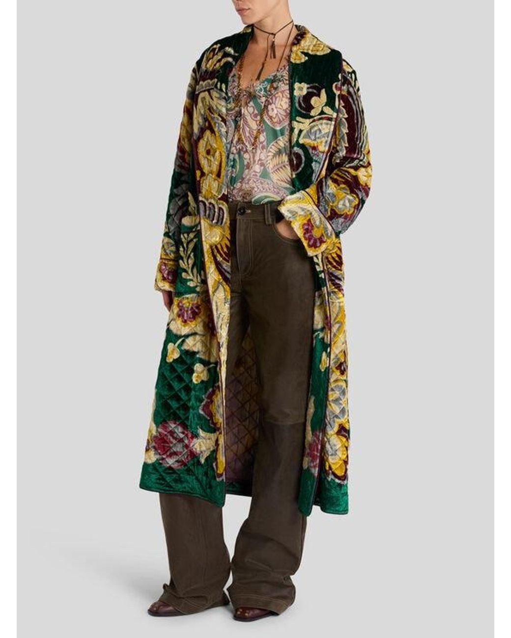 Etro Gray Leather Trousers