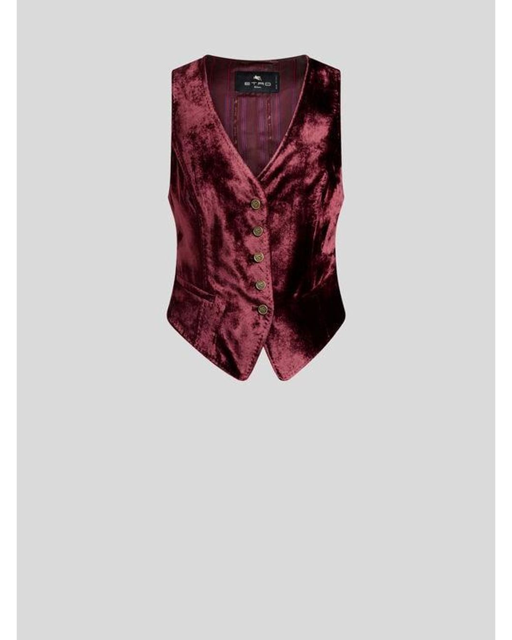 Etro Red Single-Breasted Velvet Waistcoat With Pegaso Buttons