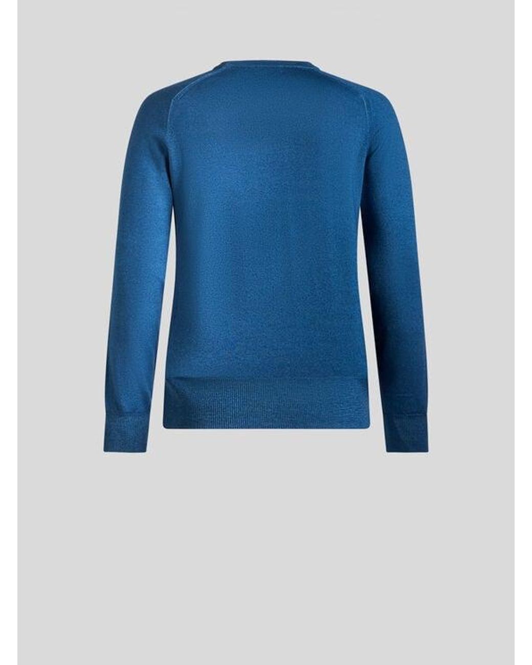 Etro Blue Wool Sweater With Pegaso Logo for men