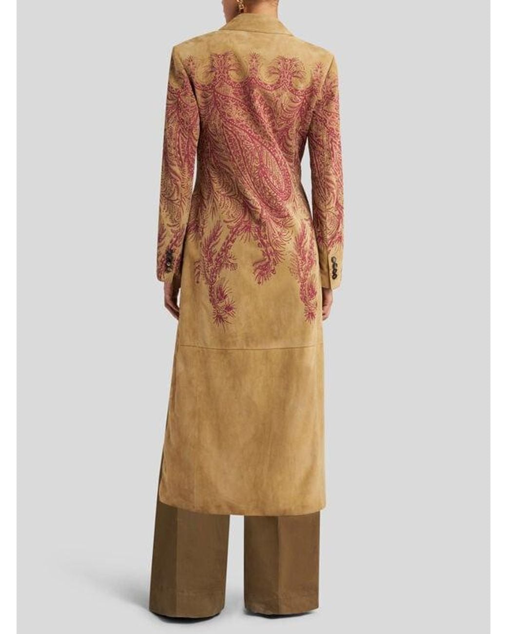 Etro Natural Suede Coat With Placed Print