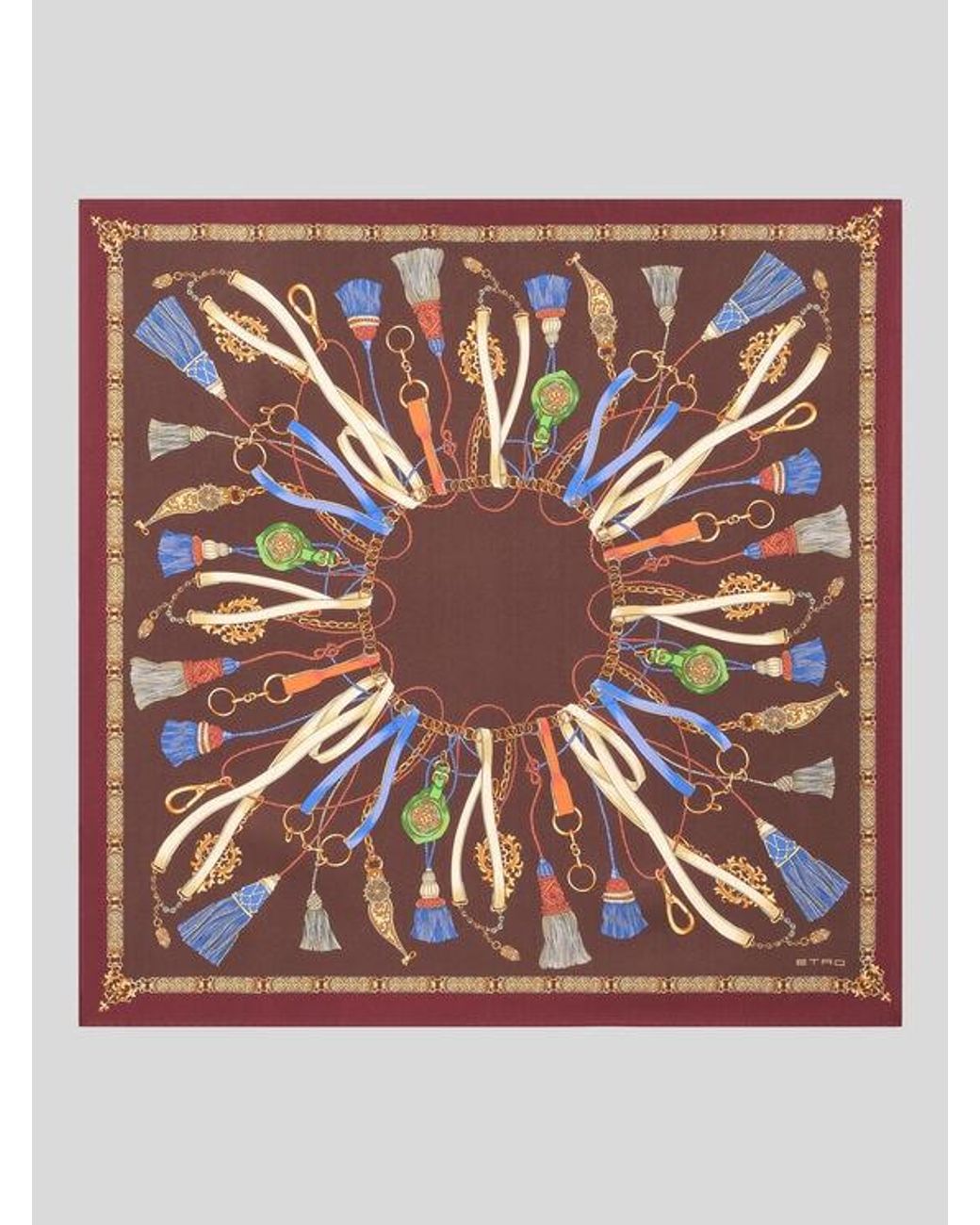 Etro Brown Silk Scarf With Charm Motif