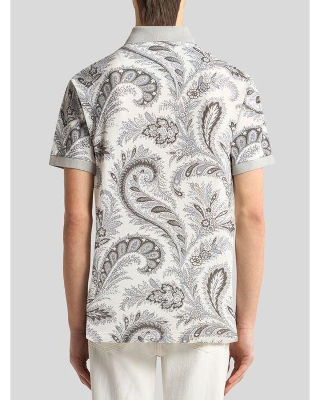 Etro White Floral Paisley Cotton Polo Shirt for men