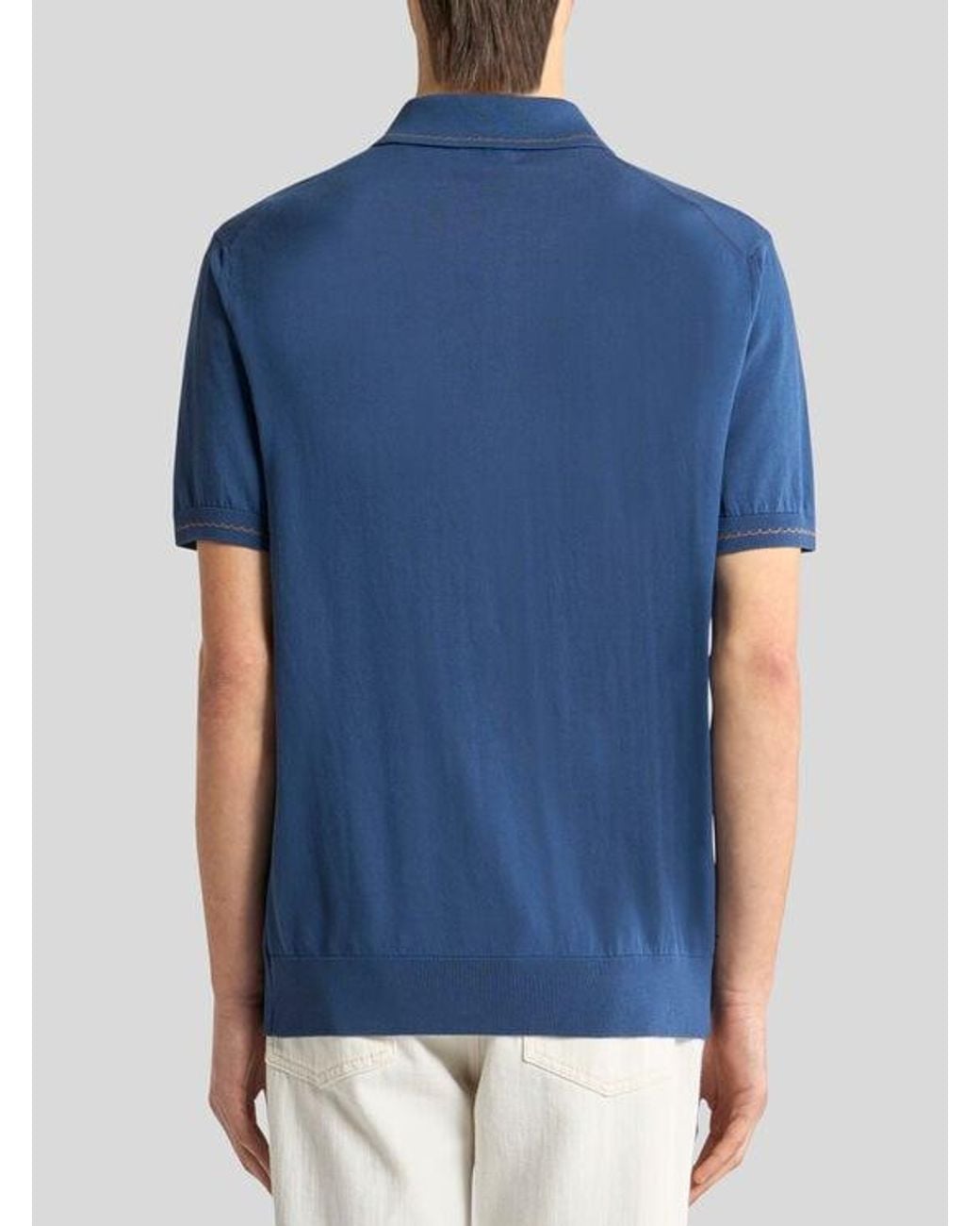 Etro Blue Cotton Polo Shirt With Pegaso for men