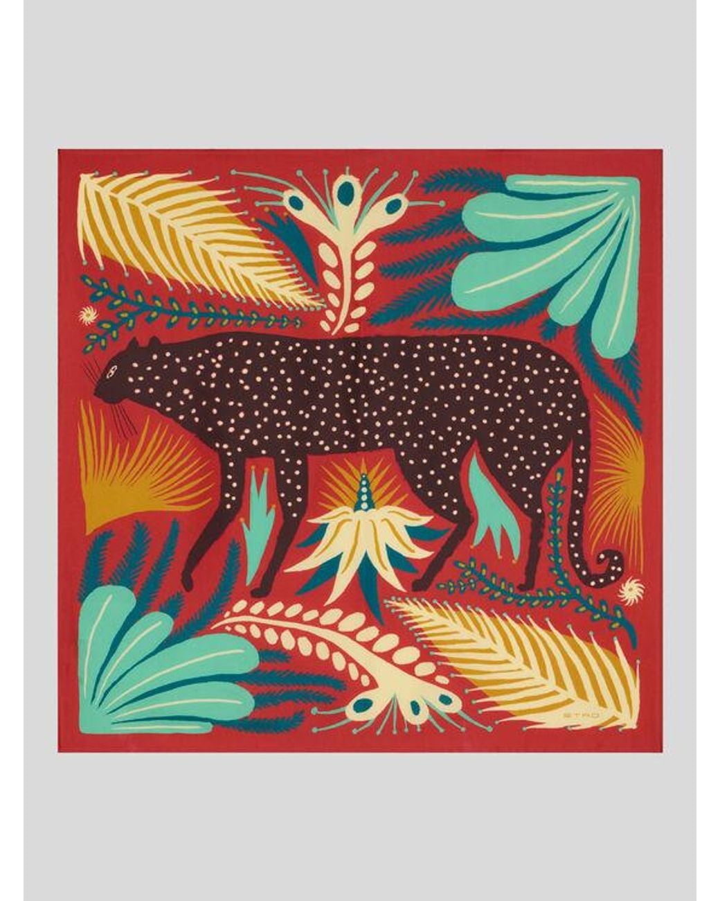 Etro Red X Tabby Booth Silk Twill Scarf With Placed Print