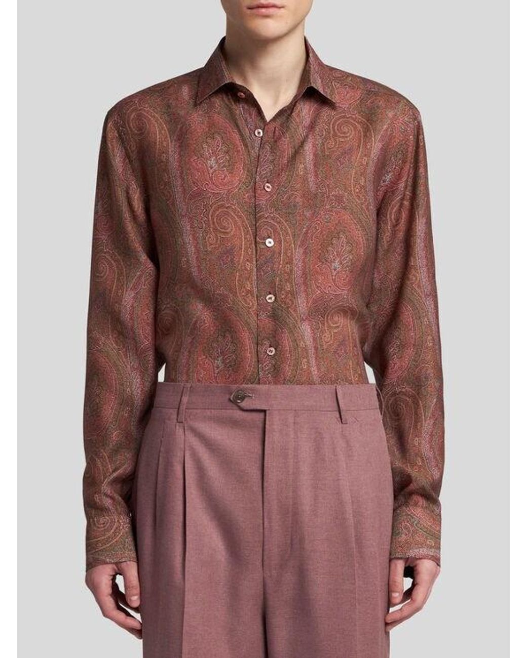 Etro Brown Silk Paisley Shirt for men