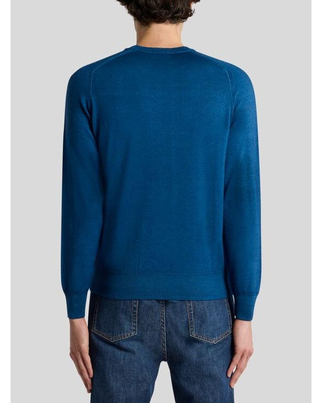 Etro Blue Wool Sweater With Pegaso Logo for men