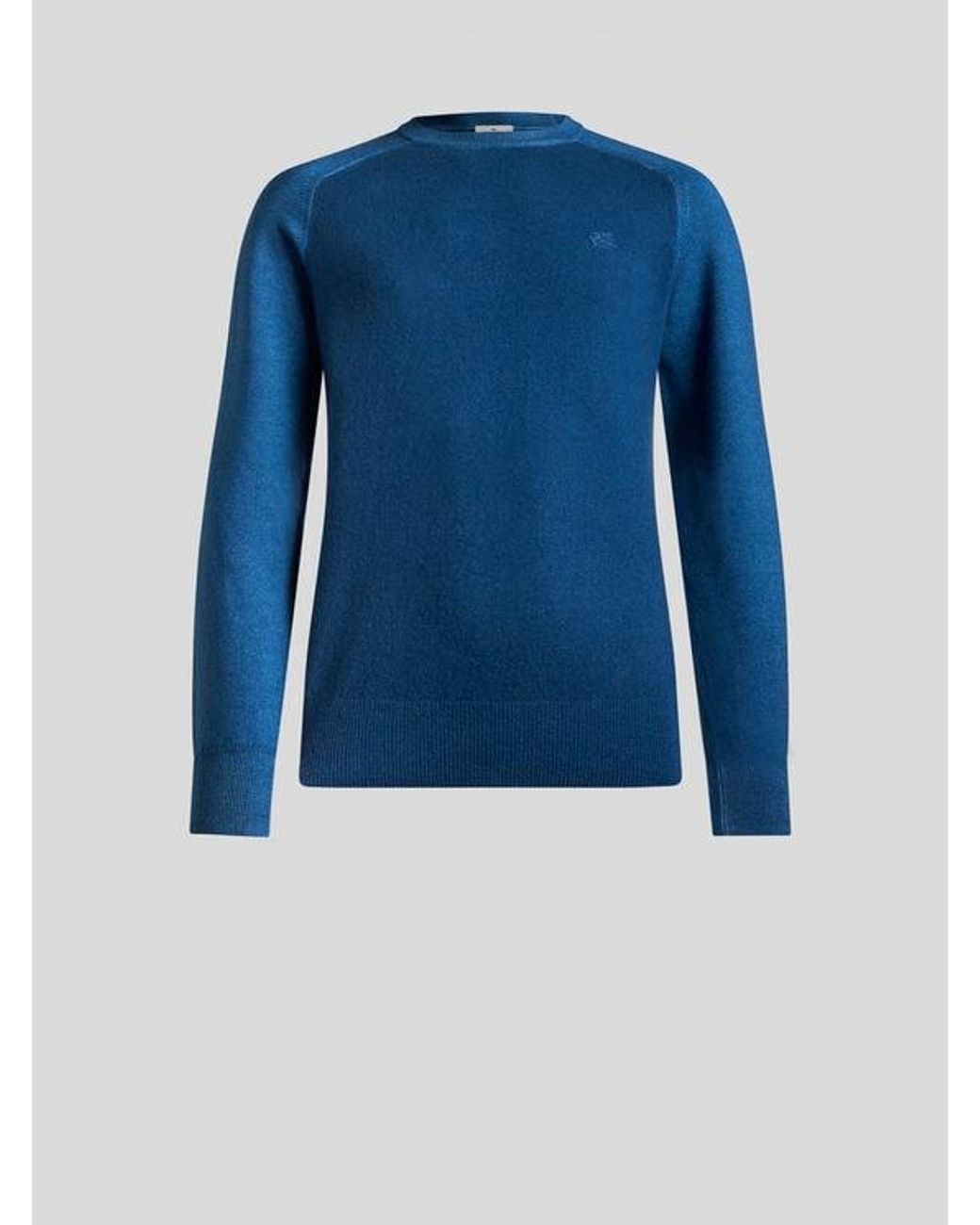 Etro Blue Wool Sweater With Pegaso Logo for men