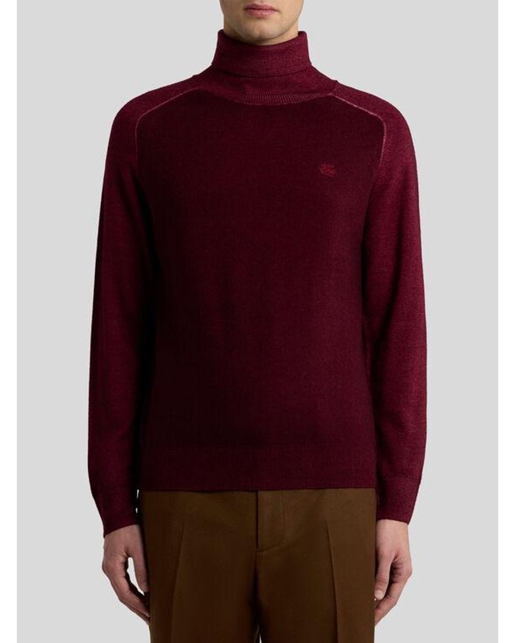 Etro Red Wool Turtleneck With Pegaso Logo for men