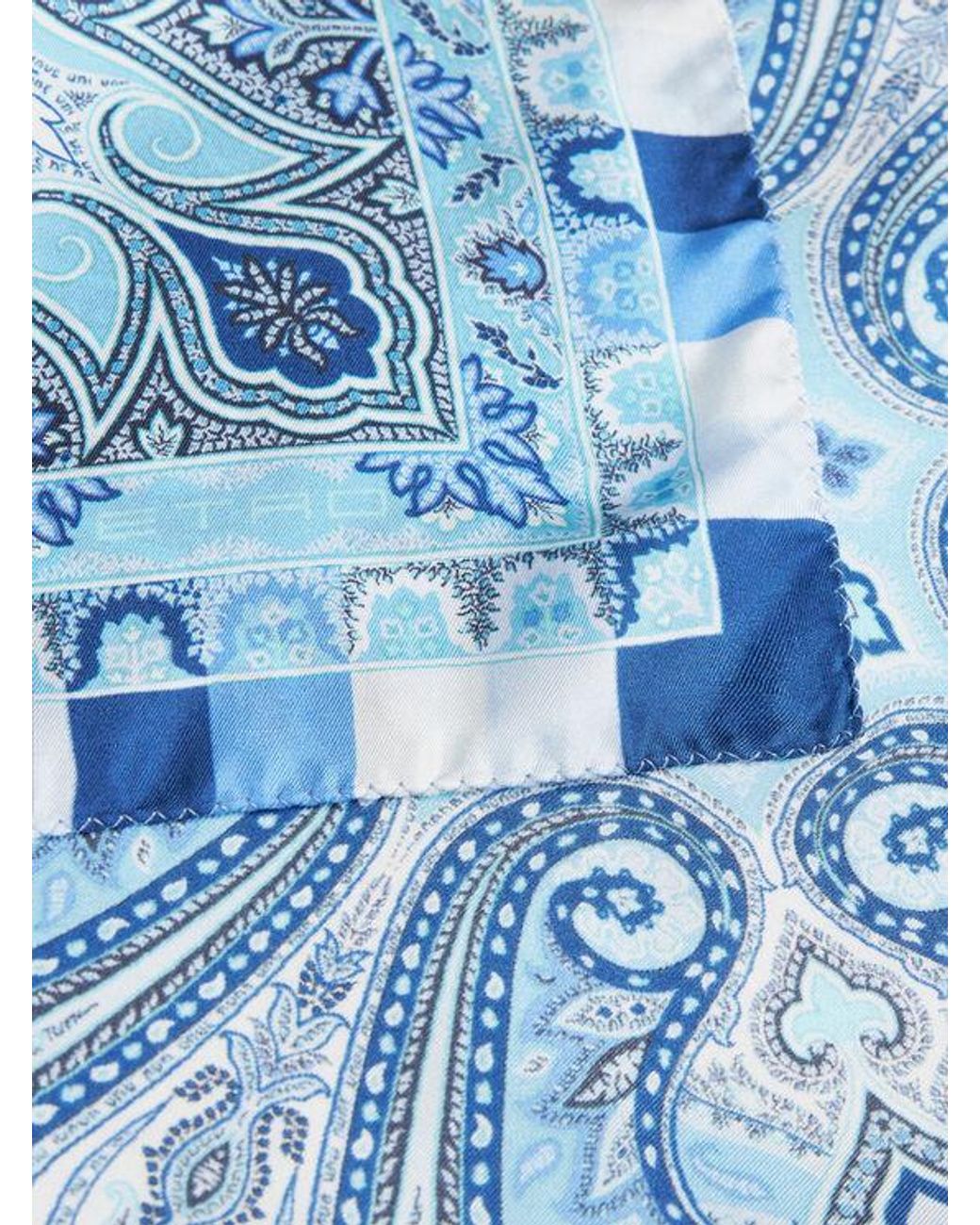 Etro Blue Pocket Square With Floral And Medallion Print for men