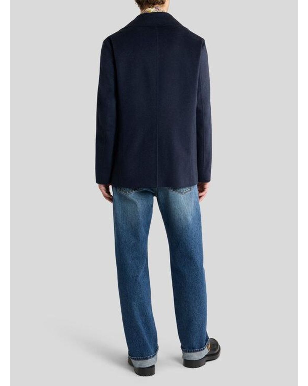 Etro Blue Cashmere Cloth Pea Coat for men