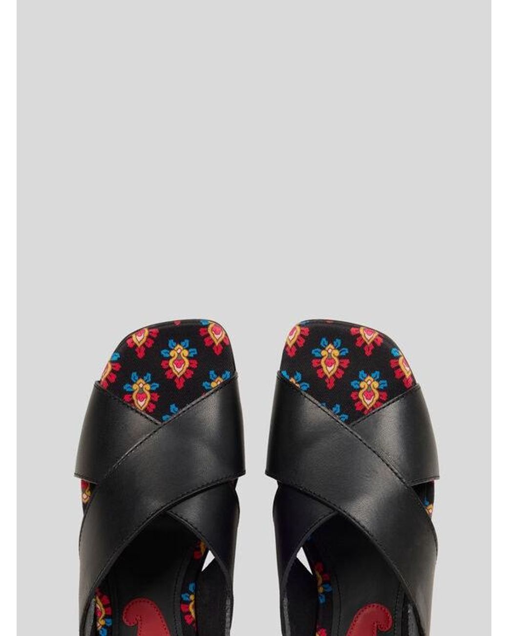 Etro Black Low Leather Sandals With Crossover Detail
