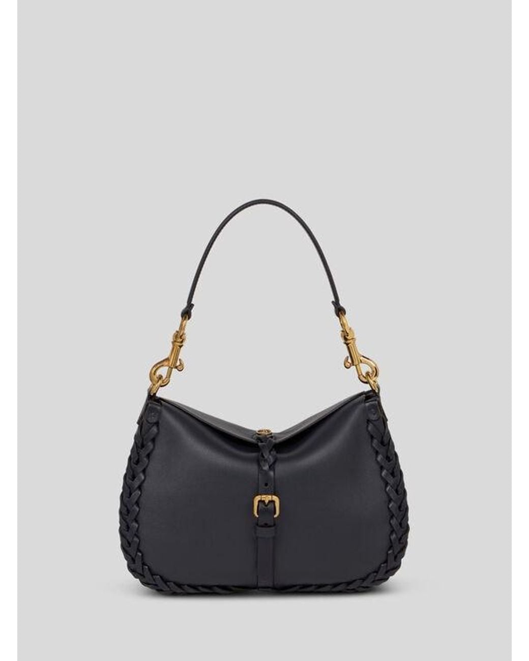 Etro Blue Medium Nappa Leather Pony Bag With Threading