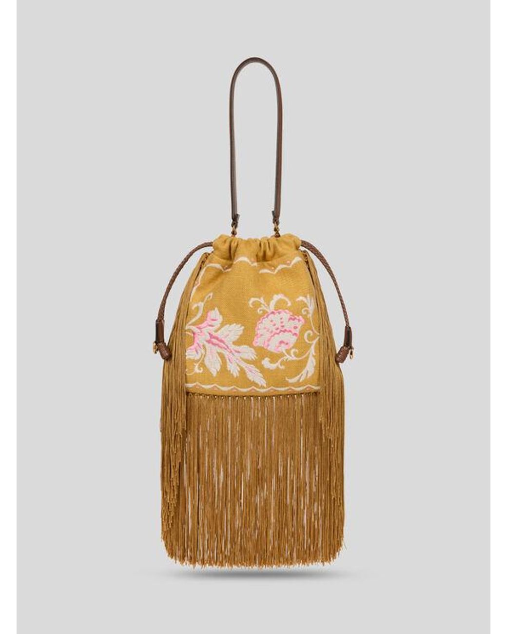 Etro Metallic Small Linen-Blend Kalispera Bag With Embroidery And Fringes