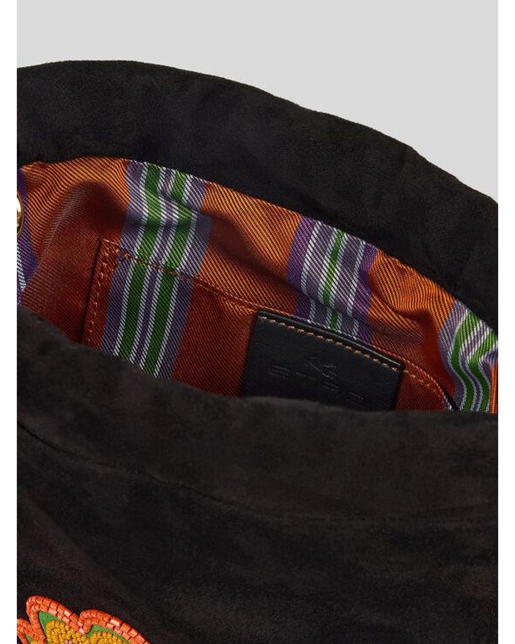 Etro Black Small Suede Kalispera Bag With Beads And Fringes