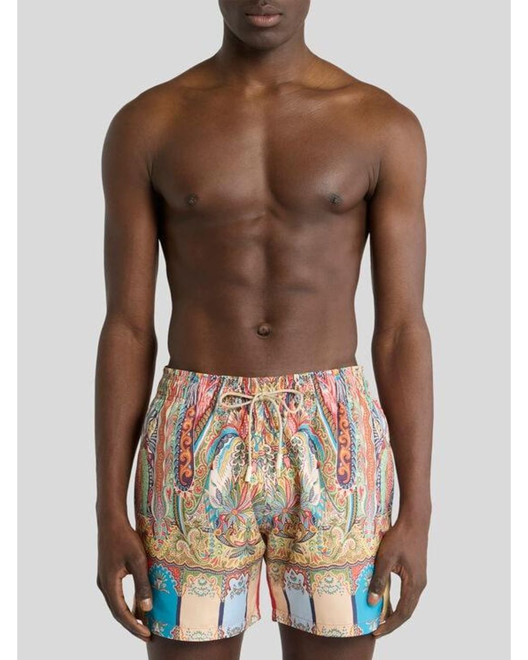 Etro White Swimsuit With Placed Floral Paisley Print for men