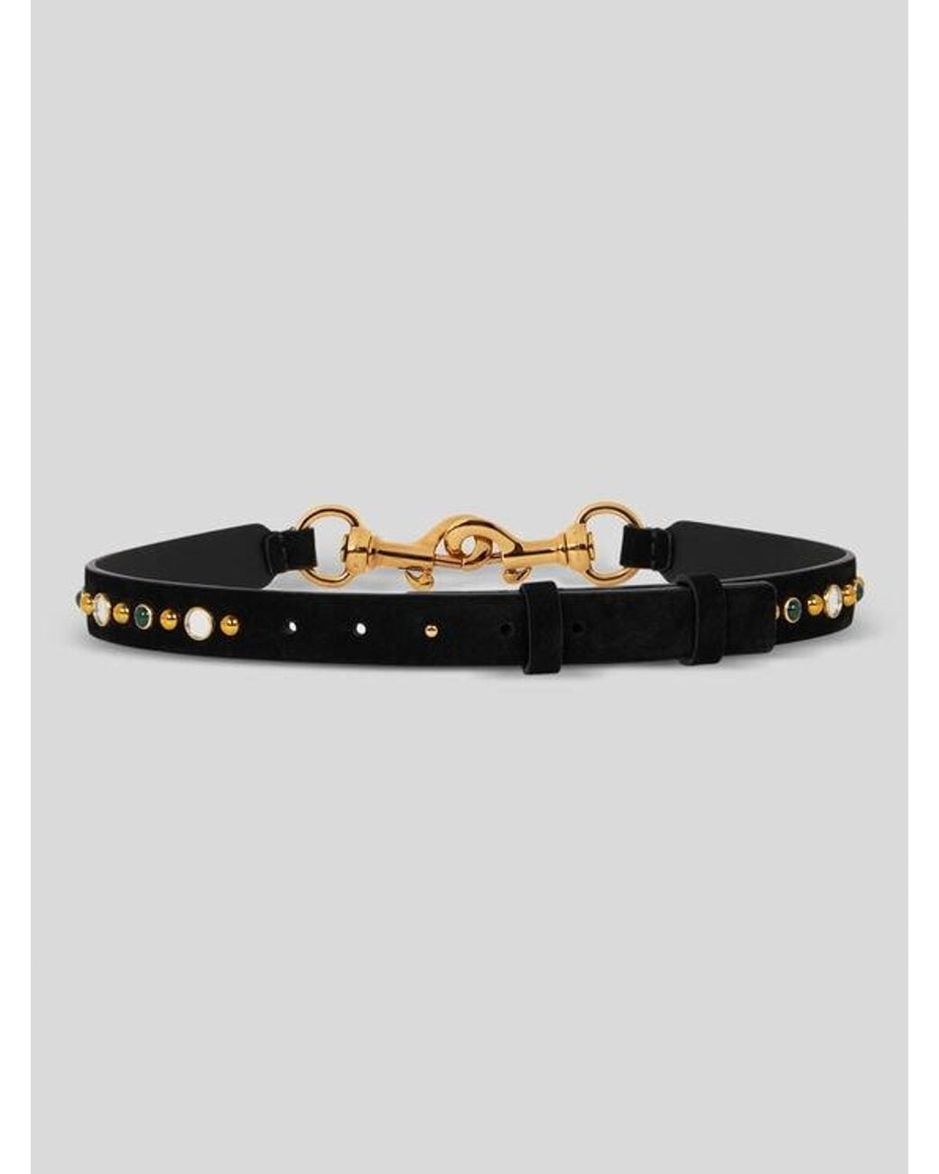 Etro Black Suede Pony Belt With Jewel Studs