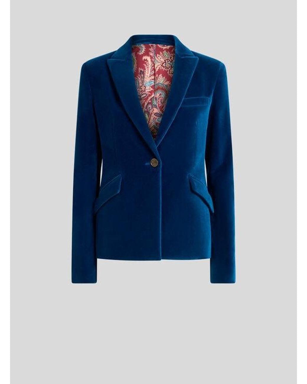 Etro Blue Single-Breasted Velvet Jacket