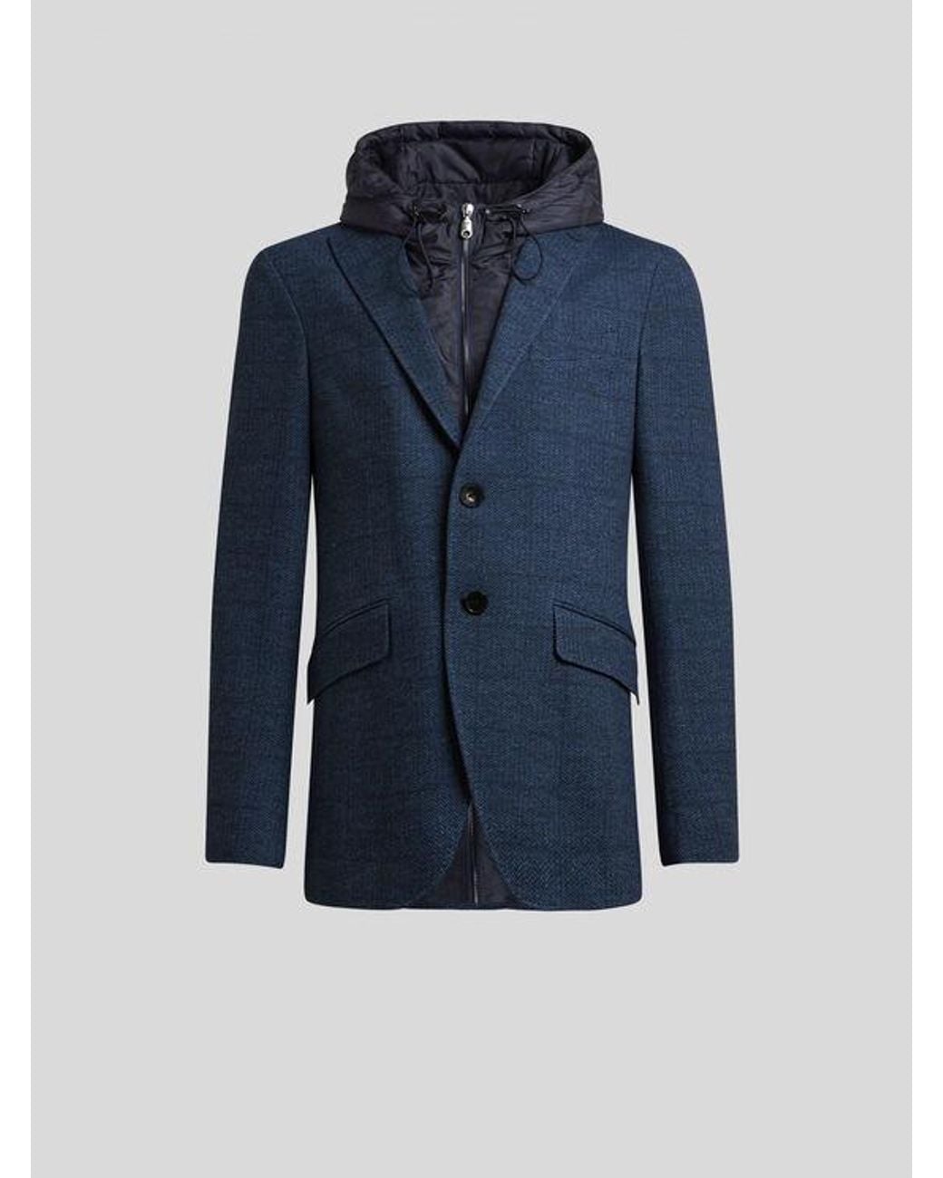 Etro Blue Jersey Jacket With Removable Bib And Hood for men